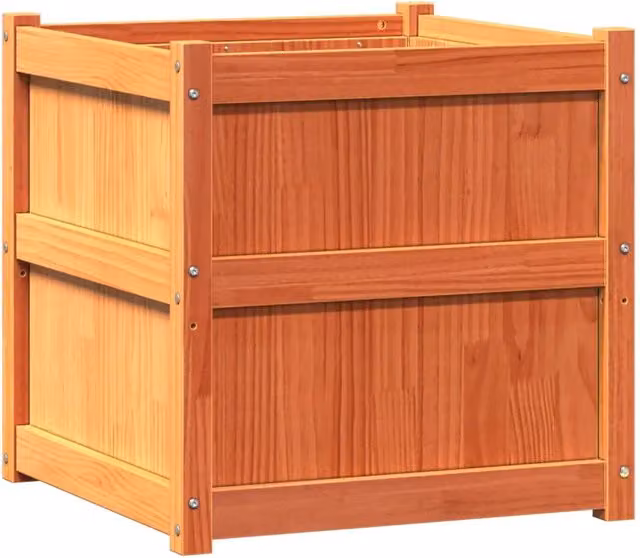 Fioriera | Cassetta per fiori | Vaso Giardino Marrone Cera 60x60x60 cm Legno Massello Pino
