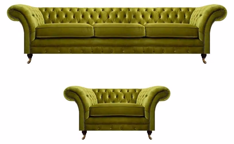 Olivengrünes Chesterfield Stoffsofa Luxuriöser Wohnzimmer Textil Sessel