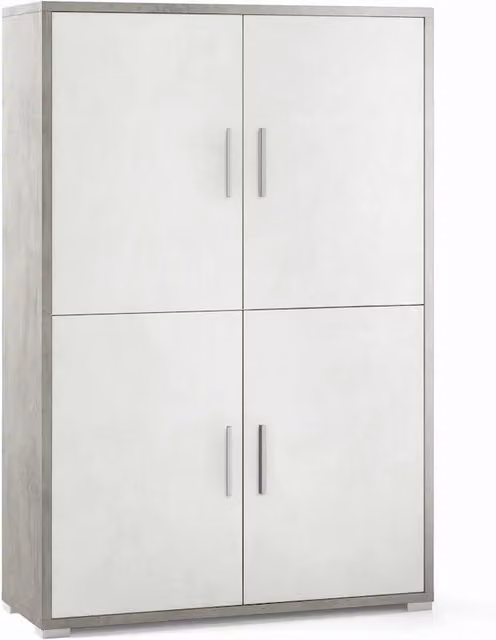 Armadio mobile 4 ante 108x41x161H cm in kit di montaggio colore Cemento e Ossido bianco