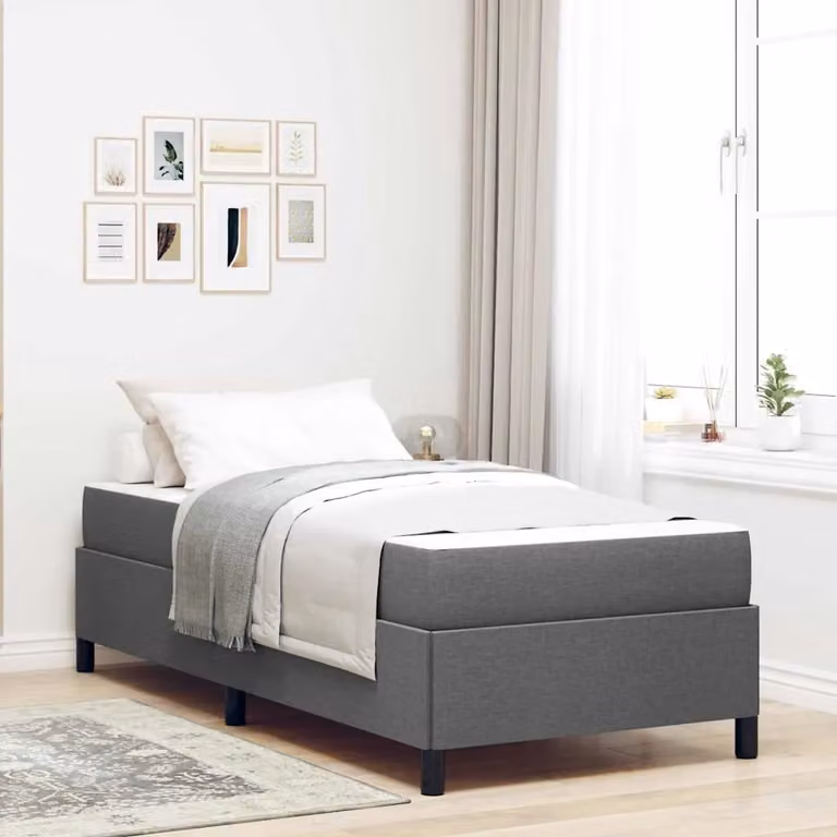 Letto a molle vidaXL in tessuto grigio con struttura in legno e doghe fisse L/P: 100 x 200 cm