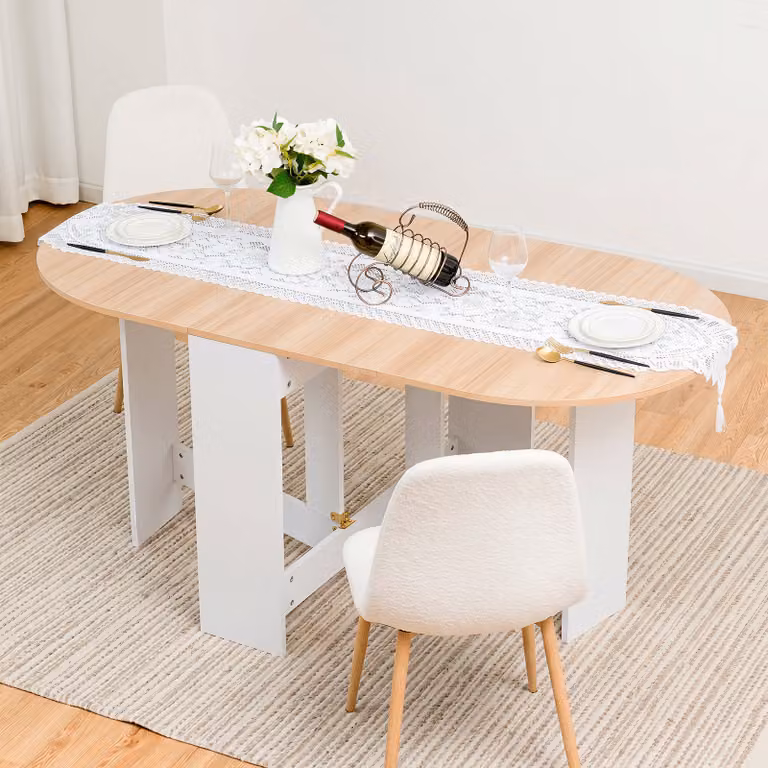 Costway Tavolo da pranzo e lavoro pieghevole multiuso con piano estensibile, design moderno, Bianco, L: 163 cm, P: 80 cm, H: 75 cm