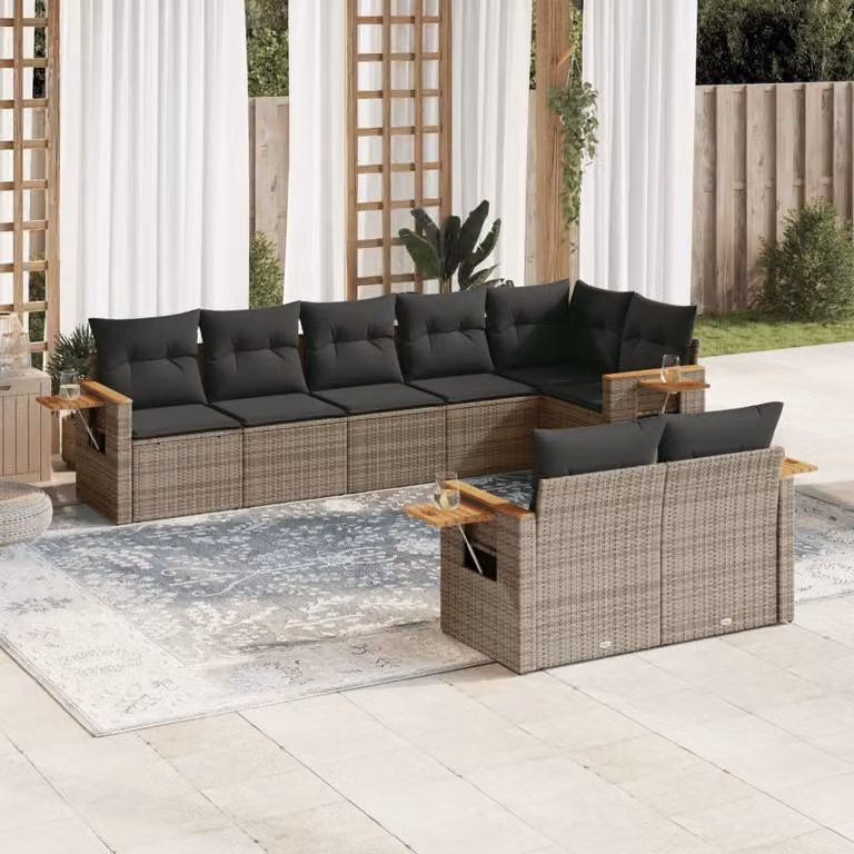 Maison Exclusive - Set da giardino 8 pezzi con cuscini grigio in polyrattan