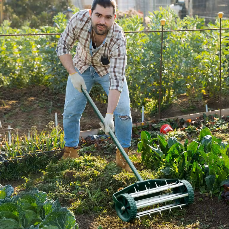 Costway Arieggiatore per prato con parafango, Rullo arieggiatore manuale per areare prato giardino terreno 46x23x127cm