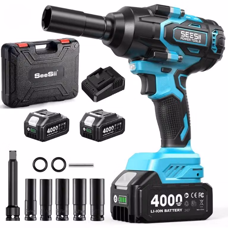 Avvitatore a percussione a batteria - WH1-10 Ultra - 900 Nm - Motore brushless - Attacco quadrato da 1,27 cm - Kit completo con 2 batterie da 4000 mAh - Ideale per pneumatici automobilistici