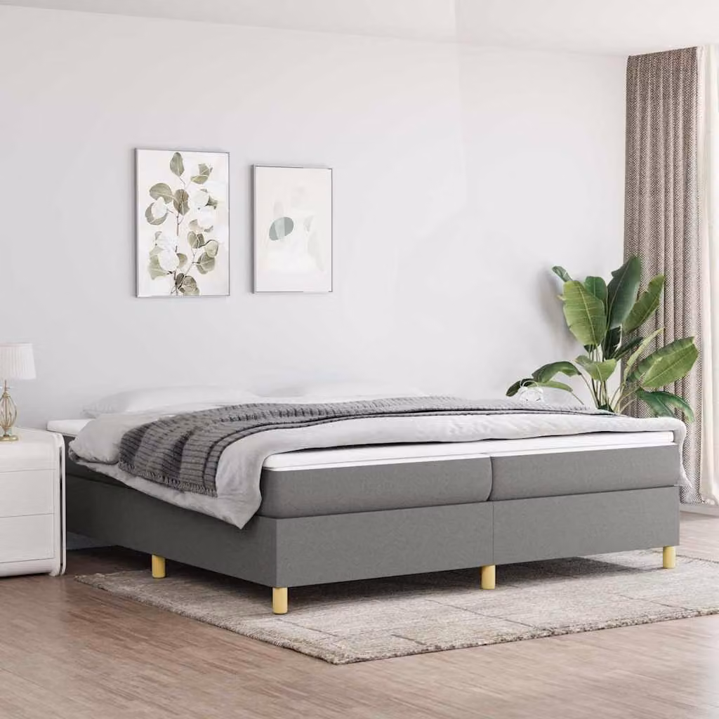 vidaXL Struttura Letto con Rete a Doghe Curve in Tessuto Grigio, L/P/H: 200 x 200 x 35 cm