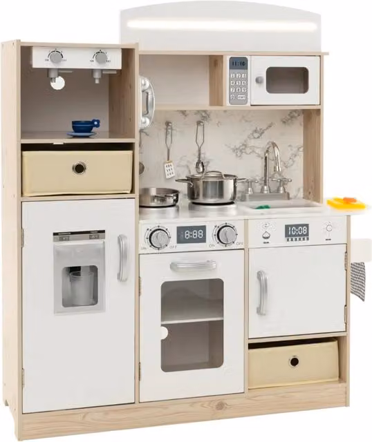 Cucina giocattolo per bambini con luci LED interattive e contenitori modulari in MDF bianco H 90 x L 90 x P 29 cm