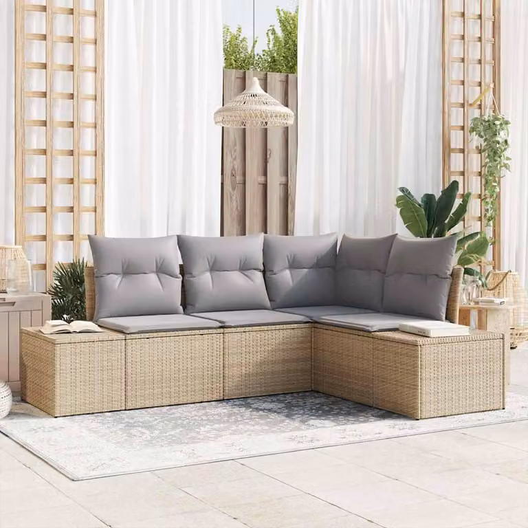 Maison Exclusive - Set da giardino composto da 4 pezzi, divano in rattan sintetico beige