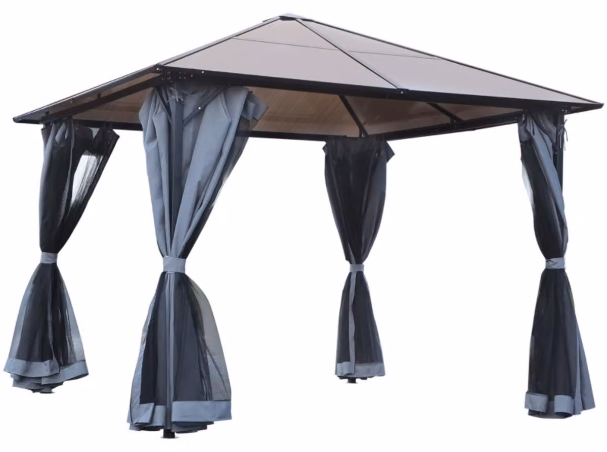 Casetta da giardino con tetto in policarbonato, dimensioni 3x3 metri, struttura in alluminio