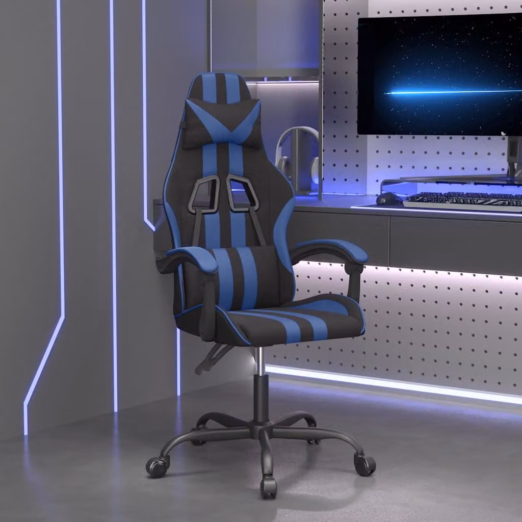 Sedia da Gaming Girevole vidaXL in Similpelle Nero e Blu con Poggiatesta e Braccioli
