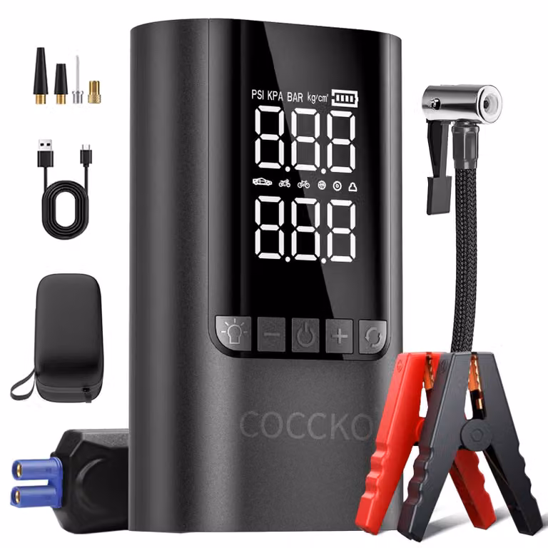 Avviatore portatile per auto con pompa, 150 psi, 6000 A, 10.000 mAh, con illuminazione a LED