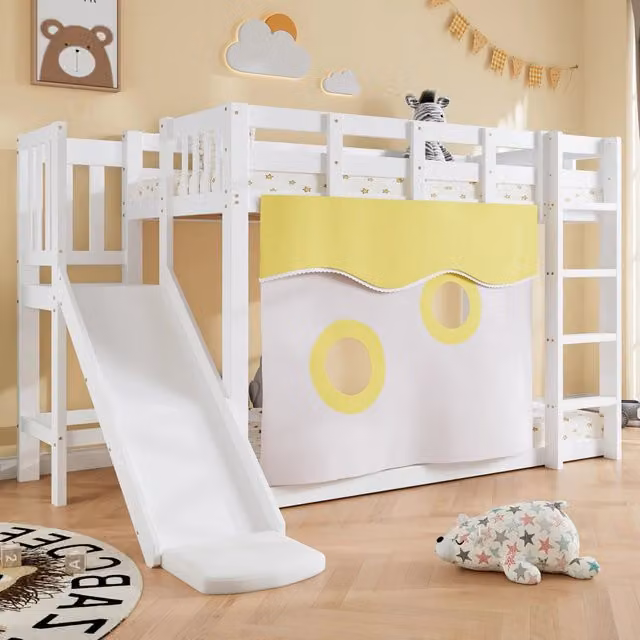 Letto a castello con scivolo in legno bianco 90x200 cm