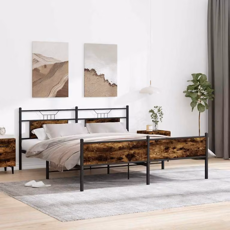 vidaXL Giroletto in Metallo e MDF Rovere Fumo L/P: 180 x 200 cm