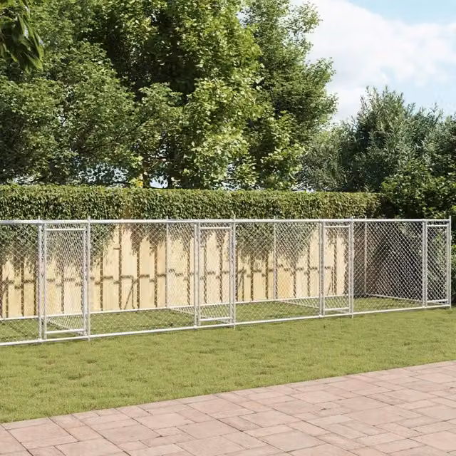 Gabbia per cani con porte VIDAXL in acciaio zincato grigia L: 10 m, P: 2 m, H: 1,5 m