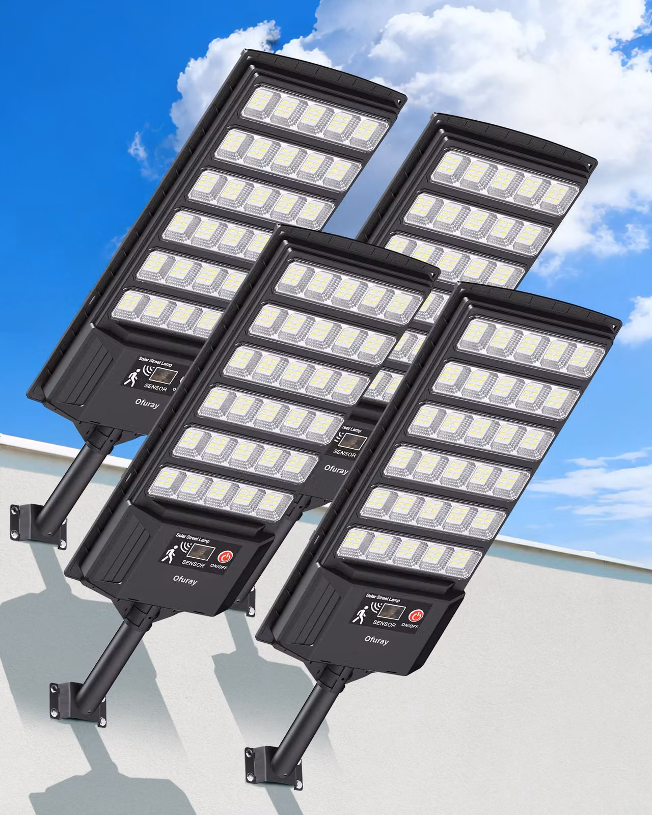 Lampada solare da esterno, capacità 6000 mAh, temperatura di colore 7000 K, con sensore di movimento, confezione da 4 pezzi.