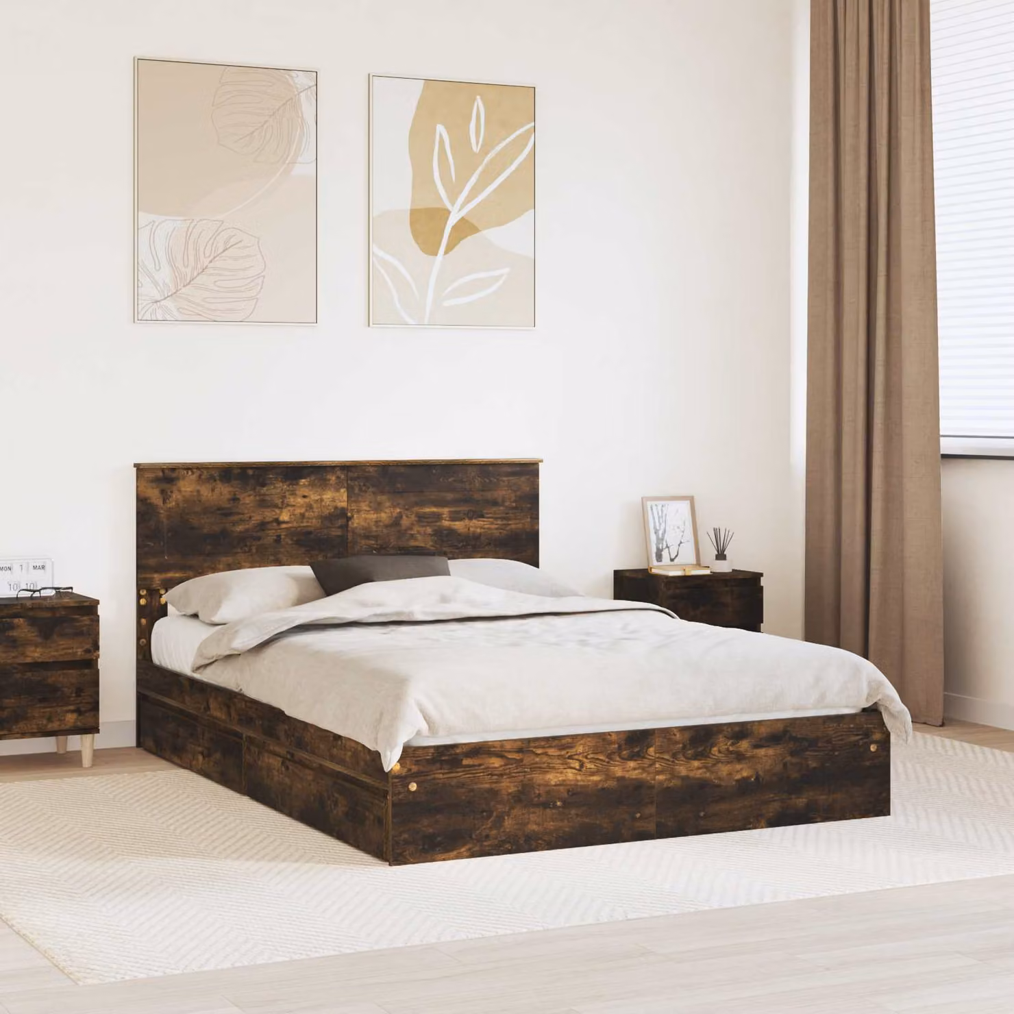 Letto con contenitore e cassetto vidaXL in rovere fumé L/P/H: 200 x 160 x 90 cm