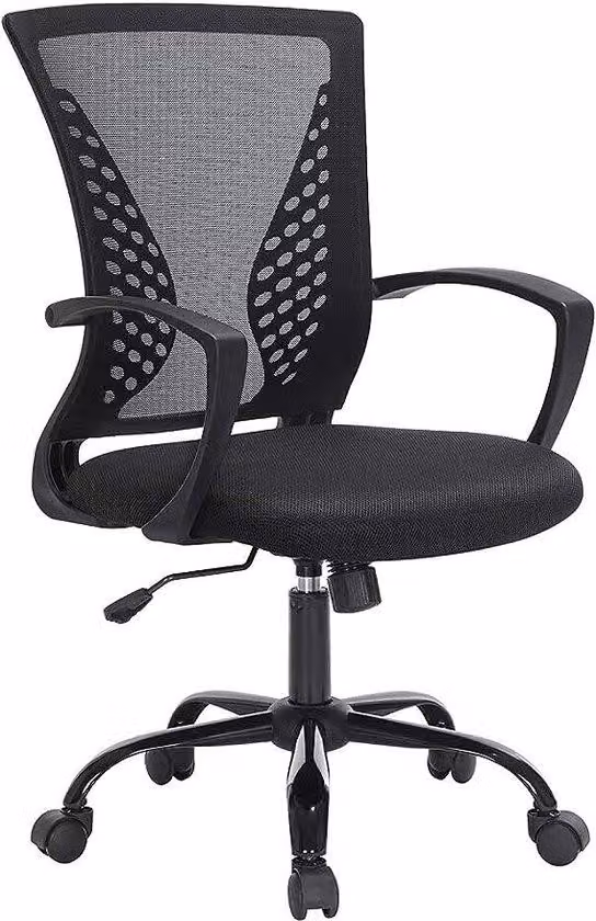 Sedia da ufficio ergonomica Famanu, con braccioli pieghevoli - Colore: nero