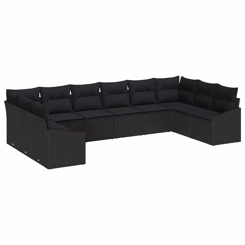 Set di divani da giardino vidaXL a forma di U composto da 10 pezzi in rattan nero con cuscini inclusi – 2