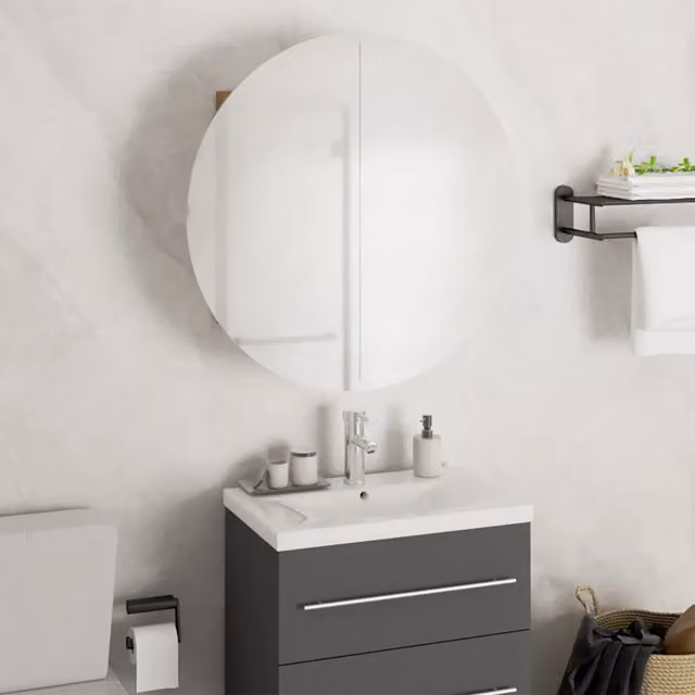 Armadio da bagno moderno vidaXL con specchio e illuminazione LED in rovere, L/P/H: 47 x 47 x 17,5 cm