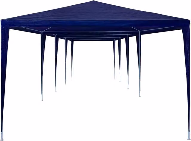 Tendone per feste vidaXL con tetto a capanna in PE blu, L: 12 m, P: 3 m, H: 2,55 m