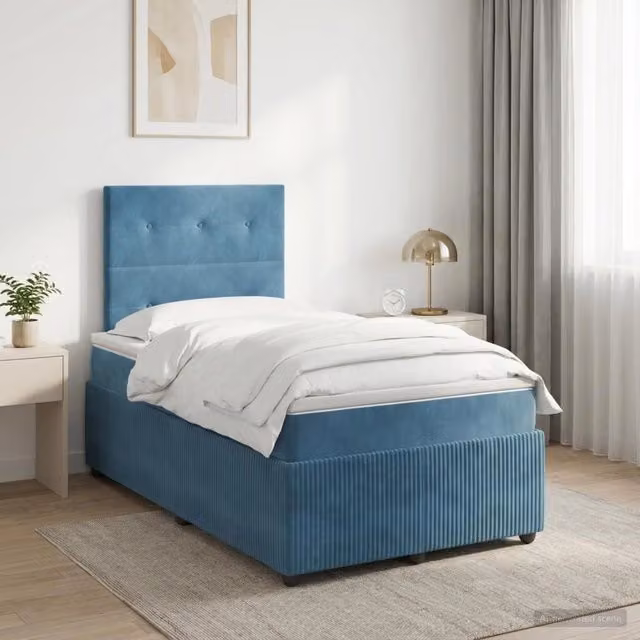 Letto box spring con materasso vidaXL in velluto blu e bianco, L/P: 120 x 200 cm