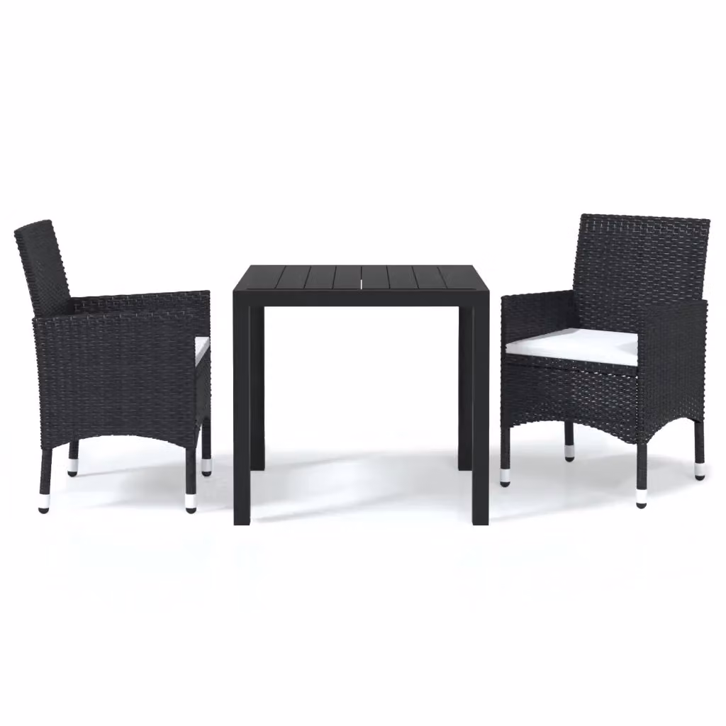 Set da pranzo per giardino e terrazzo vidaXL in polyrattan nero e bianco con 3 pezzi – 2
