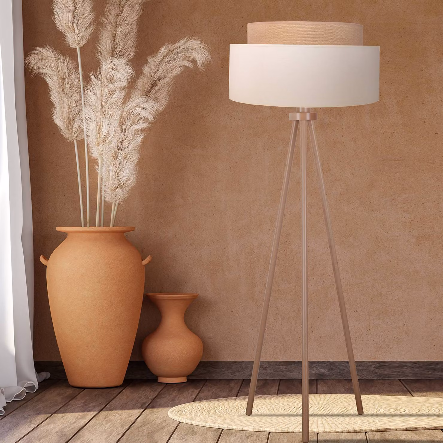 Lampada da terra Boho Duolla, Legno chiaro, Camera da letto, Legno, Lampada da terra