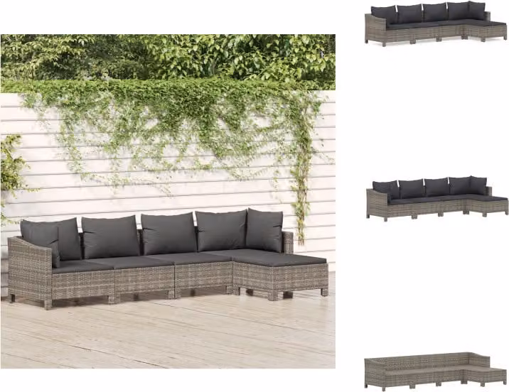 vidaXL Set da salotto da giardino 5 pezzi con cuscini in poly rattan grigio - Set di mobili da giardino
