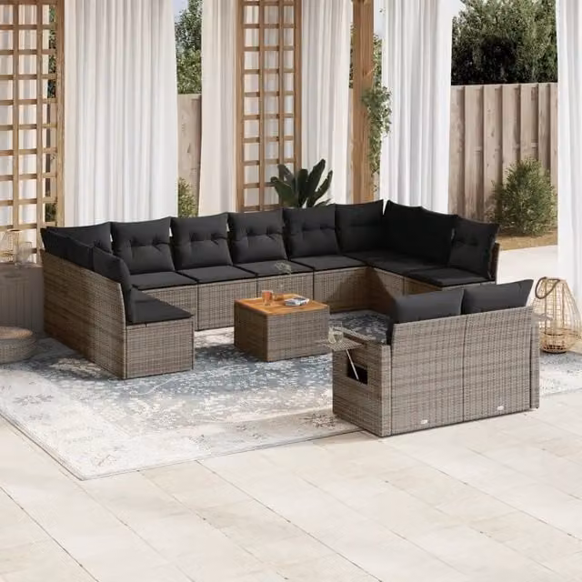 Set di divani da giardino VIDAXL in polyrattan grigio con 13 pezzi e cuscini inclusi