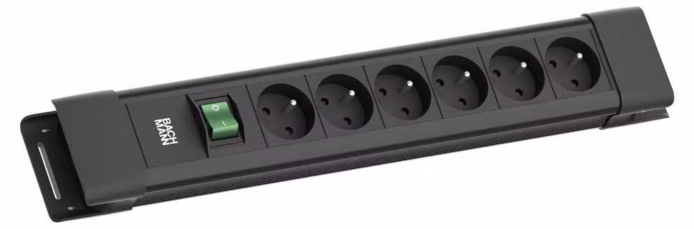 BACHMANN CONNECTUS 6xUTE, 1xinterruttore 2,0m CEE7/7 Nero