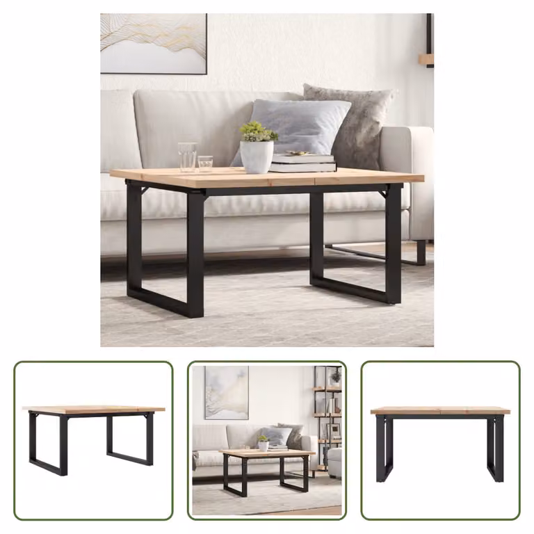 The Living Store tavolino O-frame 80x80x45,5 cm in pino massiccio e ghisa