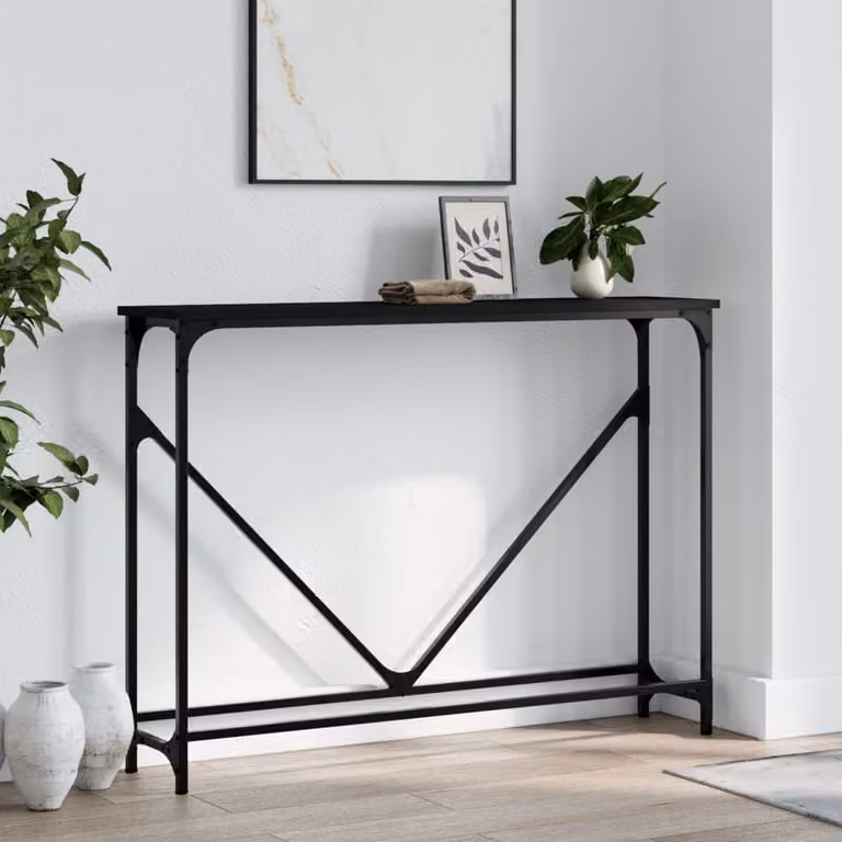 vidaXL Tavolino Consolle Nero in Legno e Metallo, L 102 x P 22,5 x H 75 cm