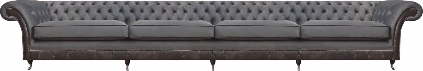 Chesterfield Grau Sofa Viersitzer Couch Polstermöbel Designer Wohnzimmer