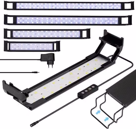 Lampada per acquari, blu/bianca, 16W, con cornice cromata