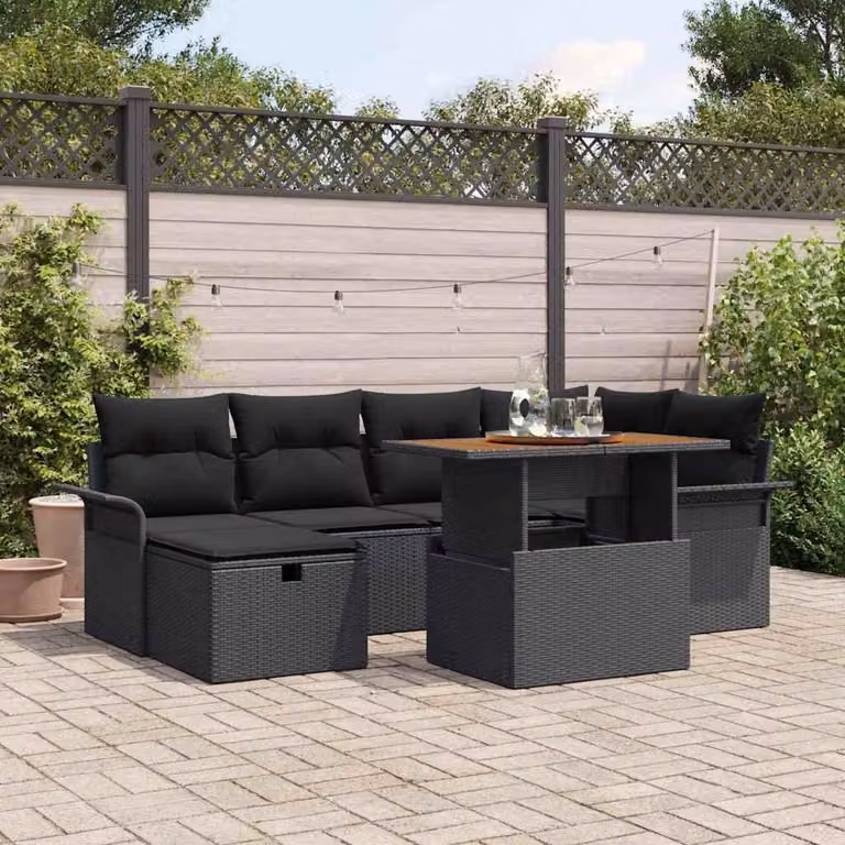 Maison Exclusive - Set da giardino composto da 7 pezzi, divano, in rattan sintetico nero
