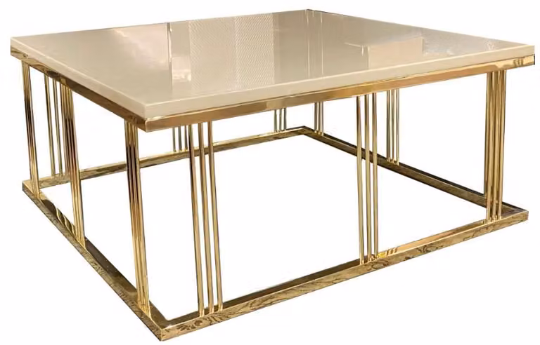 Tavolino Casa Padrino crema/oro 100 x 100 x h. 45 cm - Tavolo da salotto quadrato con piano in vetro - Mobili da soggiorno