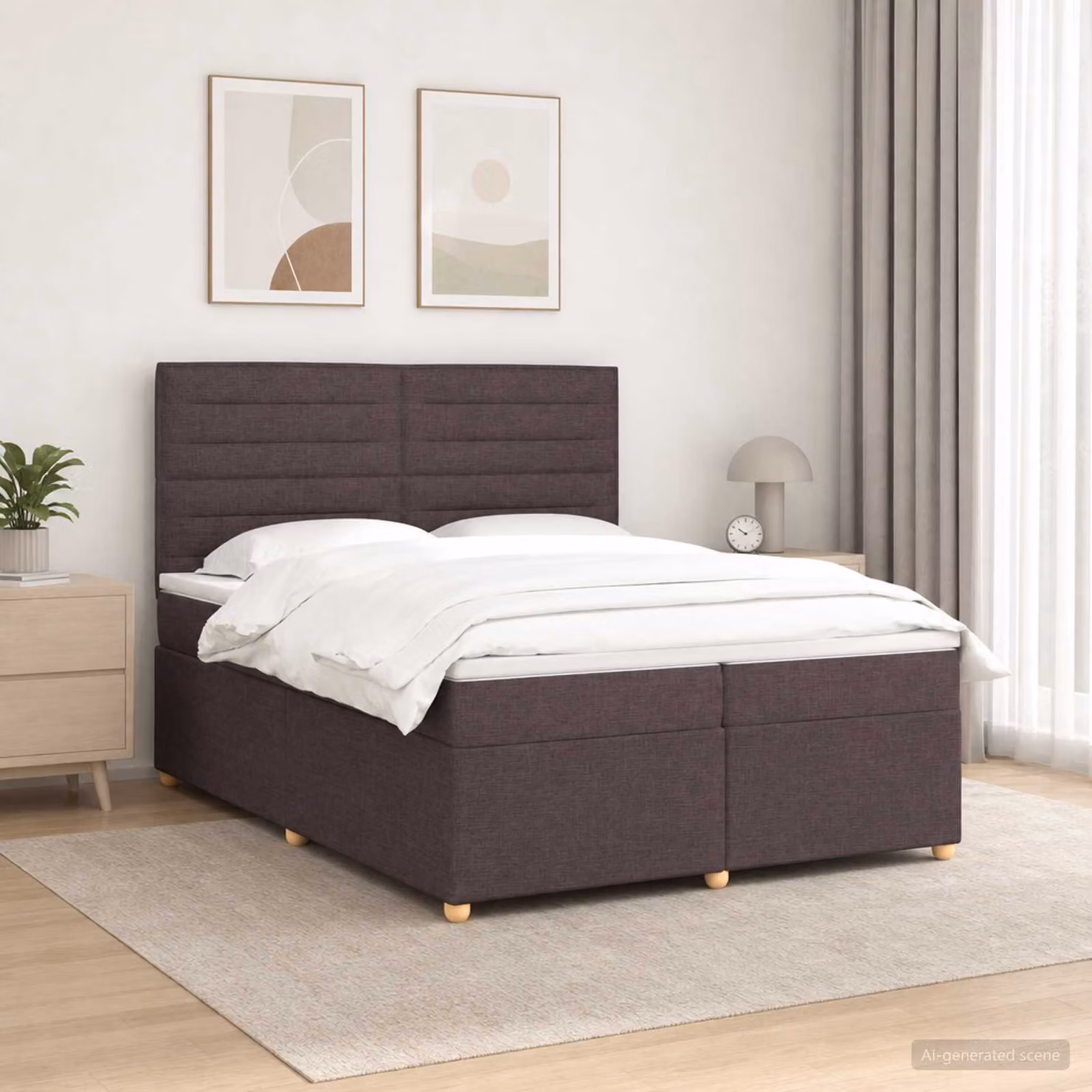 Letto box spring con materasso vidaXL in poliestere e legno, colore marrone, L/P: 200 x 200 cm