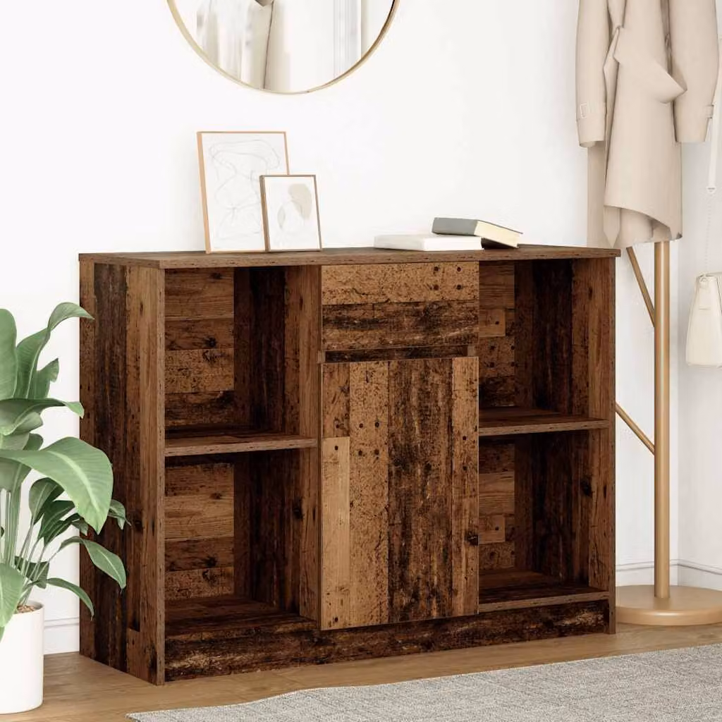 vidaXL Credenza in stile rustico con cassetto in legno color marrone L: 101 cm, P: 35 cm, H: 76 cm
