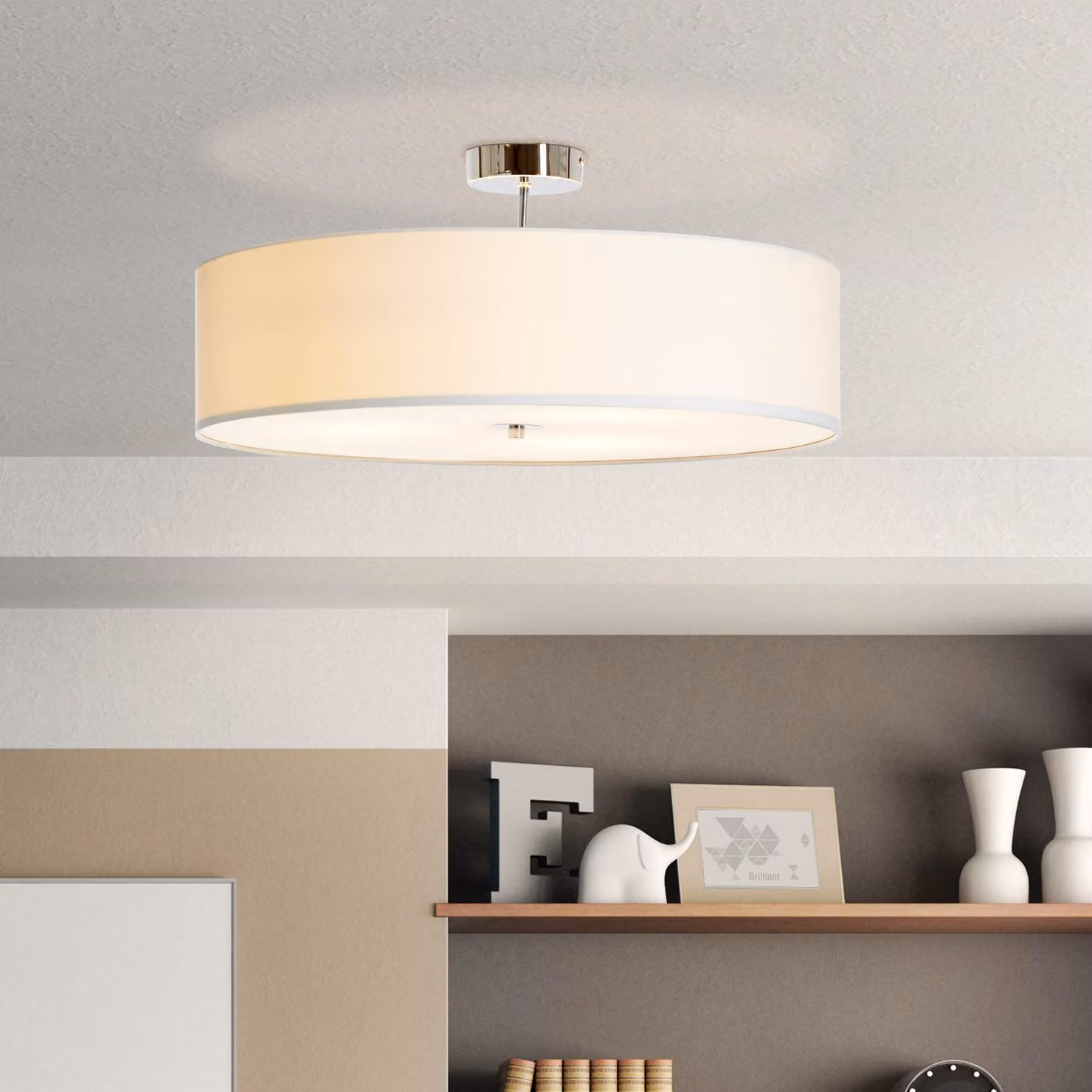 lampada da soffitto moderna, con paralume in tessuto tinta unita, metallo/tessuto Ø60cm