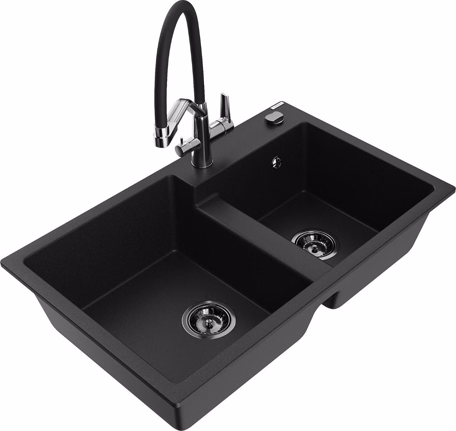 Mexen Tomas lavello in granito a 2 vasche con miscelatore Duo, nero - 6516-77-671701-07-B