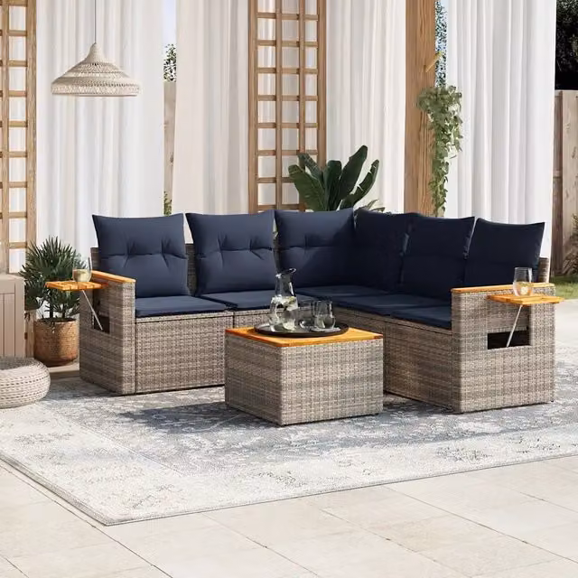 Set Divani da Giardino 6 pz con Cuscini Grigio in Polyrattan 3226810