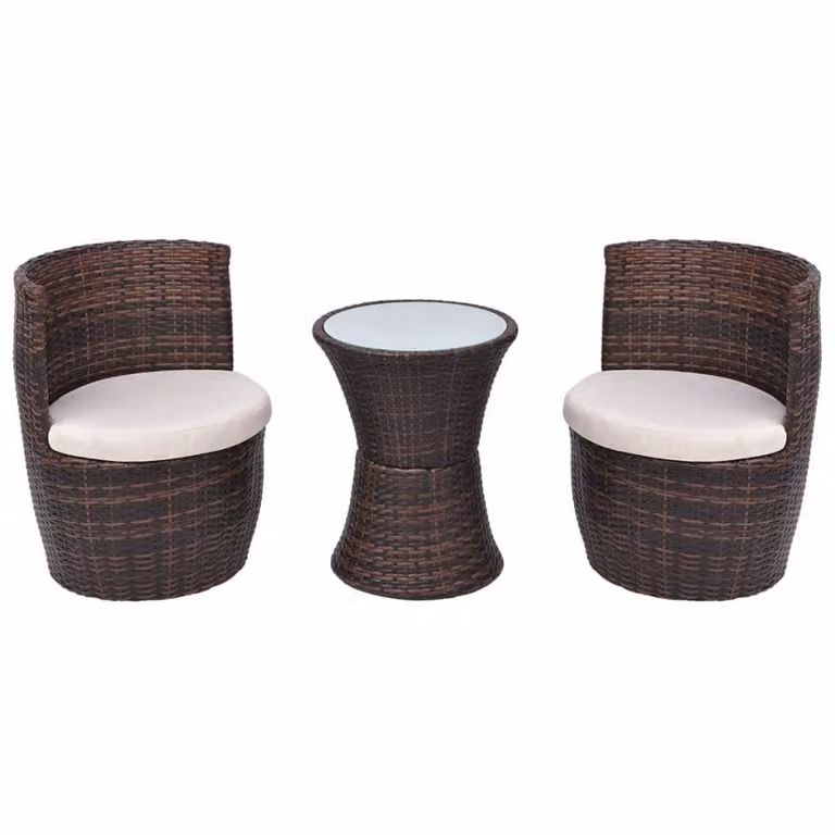 Set da Bistrot 3 pz con Cuscini in Polyrattan Marrone