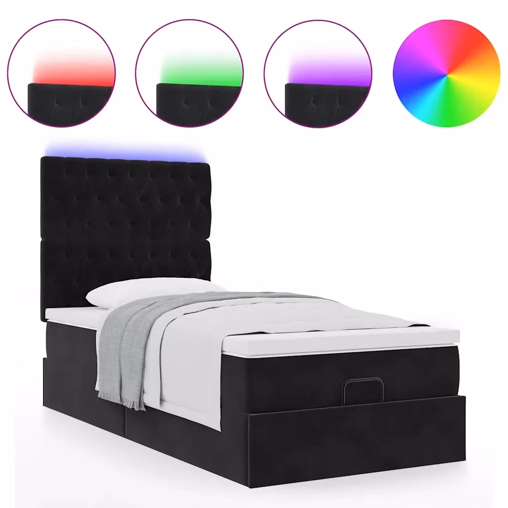 Letto moderno con contenitore a sollevamento vidaXL in velluto nero e bianco con illuminazione sottostante e porta di ricarica USB L/P/H: 203 x 100 x 140 cm – 2