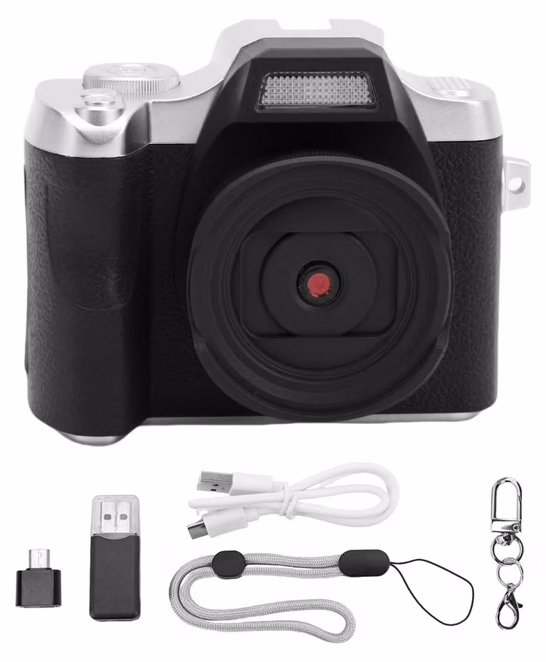 Fotocamera digitale per adolescenti e studenti, 48 MP, autofocus HD, portachiavi retrò con schermo TFT da 1,54 pollici, fotografia, nero
