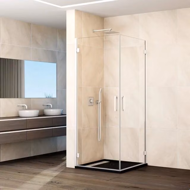 Box doccia angolare DUCHA con 2 porte battenti in vetro trasparente e profili bianchi L/P: 53,5-55,5 x 53,5-55,5 cm