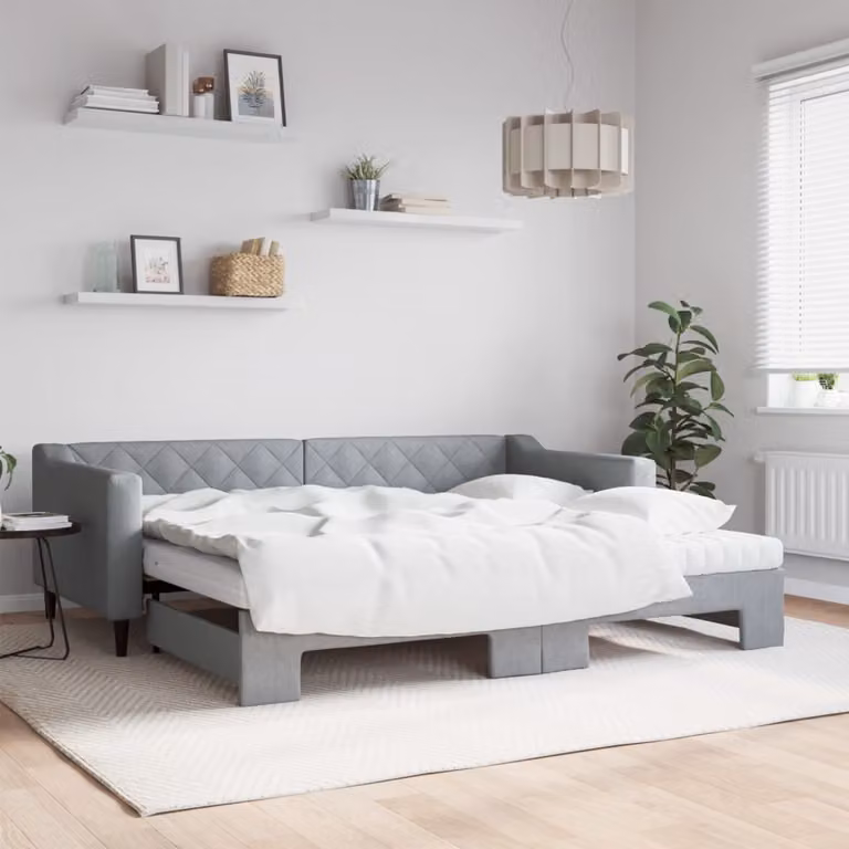 Divano Letto Estraibile vidaXL in Tessuto Grigio con Materassi L/P/H: 223 x 100 x 67 cm