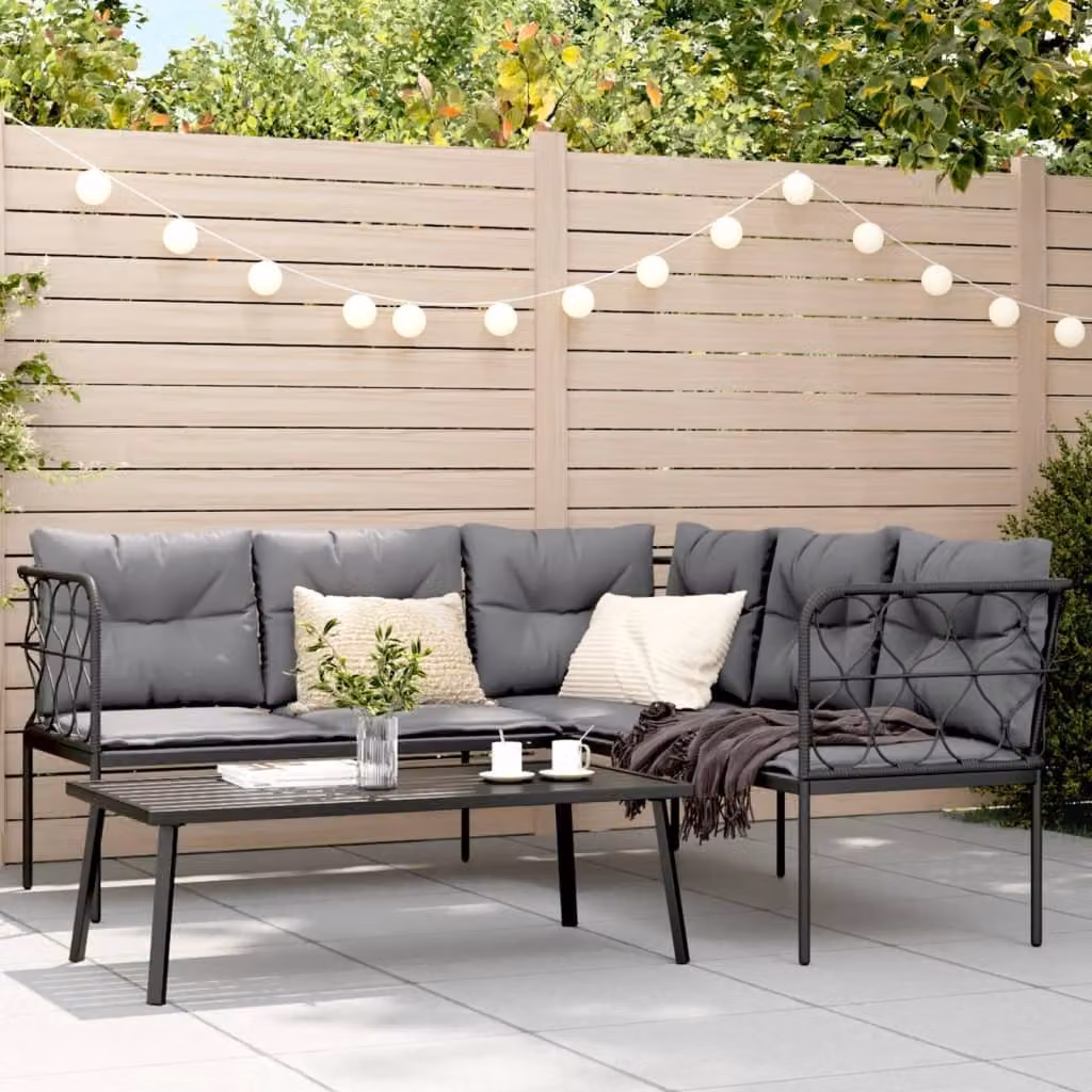 Maison Exclusive - Set divani da giardino con cuscini Nero Acciaio e Textilene