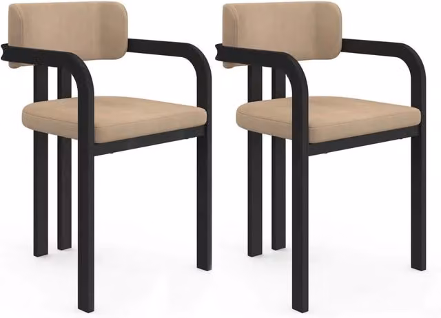 Set di 2 sedie da pranzo ESMA IDMarket in metallo nero e velluto color taupe con braccioli