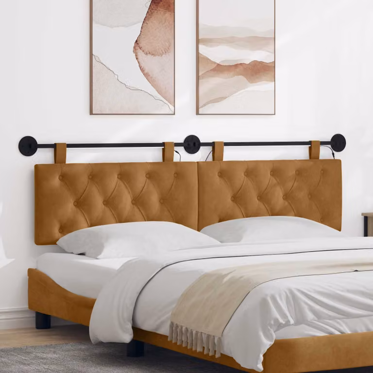 Testiera per letto sospesa vidaXL in velluto marrone con illuminazione integrata L: 170 cm, H: 55 cm, P: 7 cm