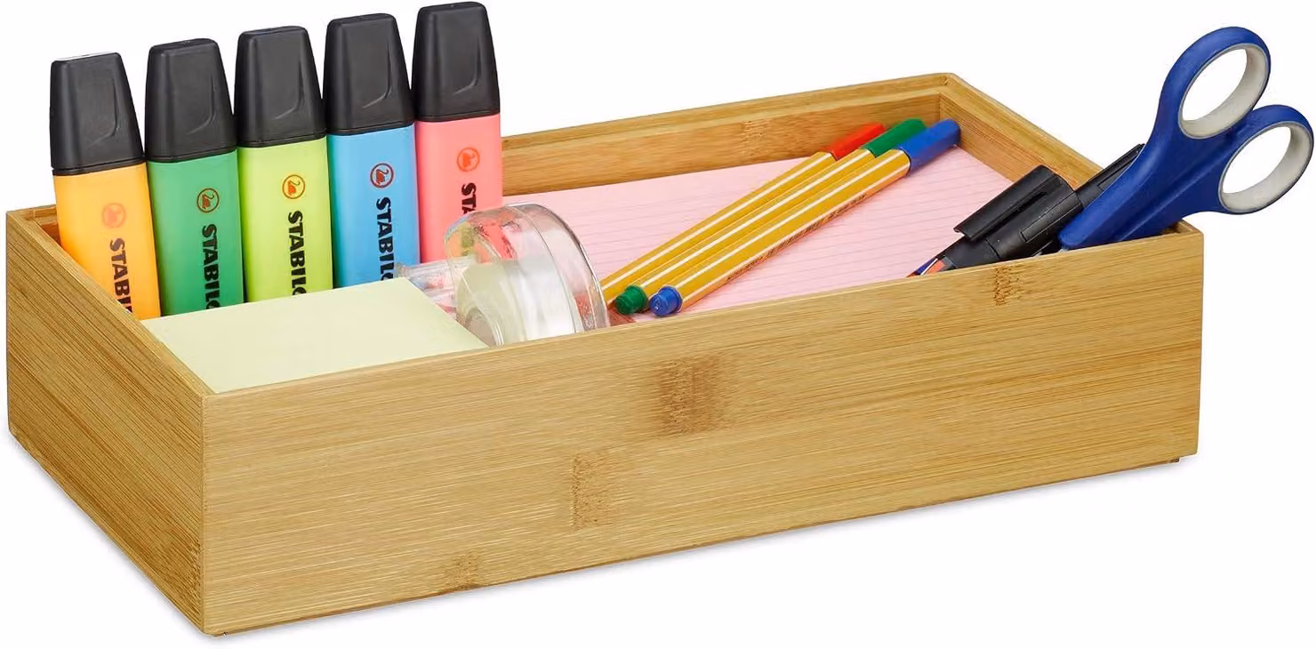 Organizzatore in bambù - Impilabile - Aspetto naturale - Contenitore per la cucina o l'ufficio - 7 x 30 x 15 cm - Naturale