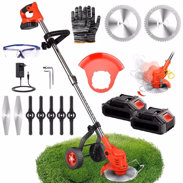 Tagliasiepi a batteria con ruote - 2 ruote di supporto - Albero telescopico - Interruttore di sicurezza a doppio comando - Lame multiple - Materiale plastico